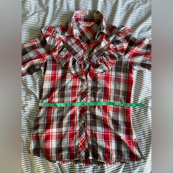 Vintage Stage West by Prior Western Plaid Button Down Shirt with Ruffle Detail - Picture 10 of 13